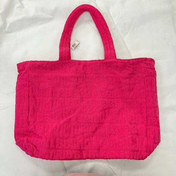 Victoria's Secret Pink Terry Cloth Weekender Zipper Tote Shoulder Bag NWT